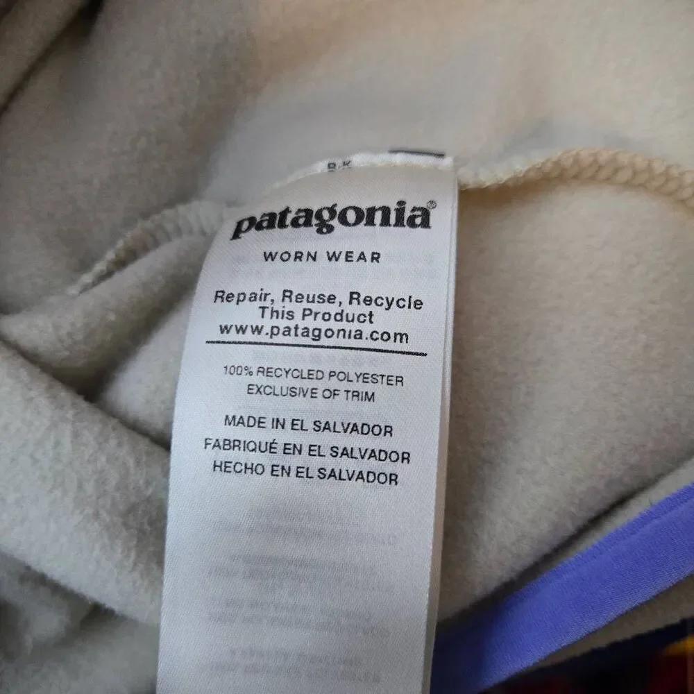 Patagonia Women's Size Large Micro D Snap T Pullover Beige Purple Fleece